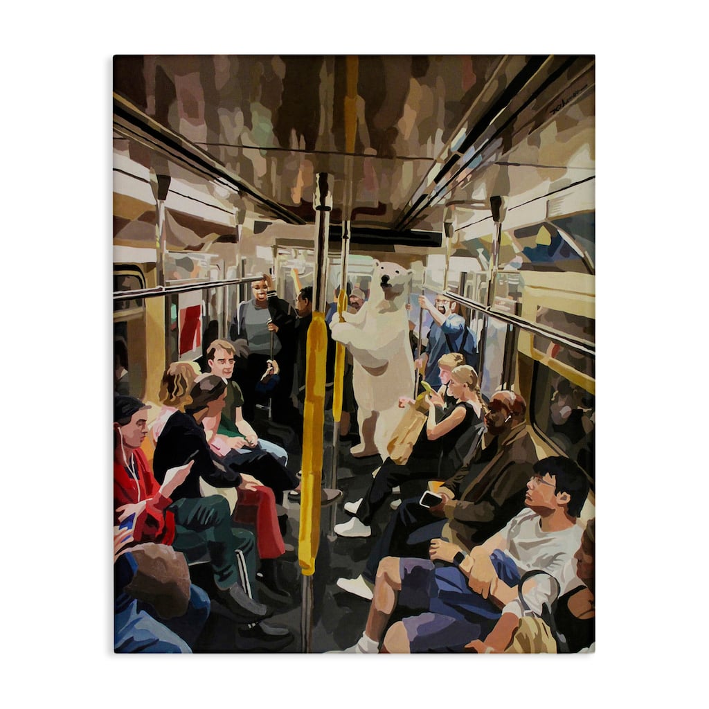 Stupell Polar Bear on Subway Canvas Wall Art Design By Keith Thomson