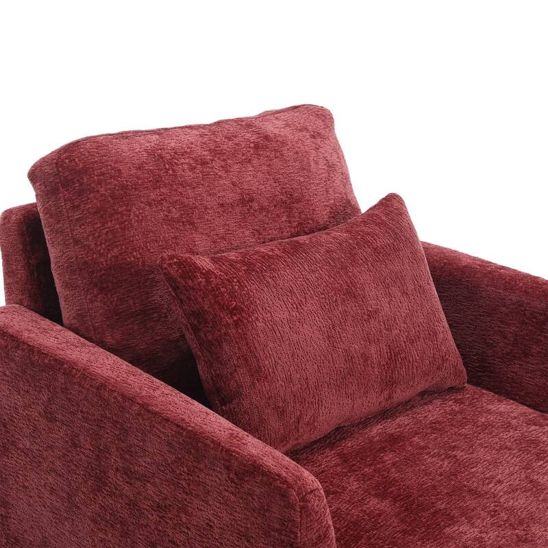 Mid Century Modern Chenille Fabric Armchair with Solid Wood Frame