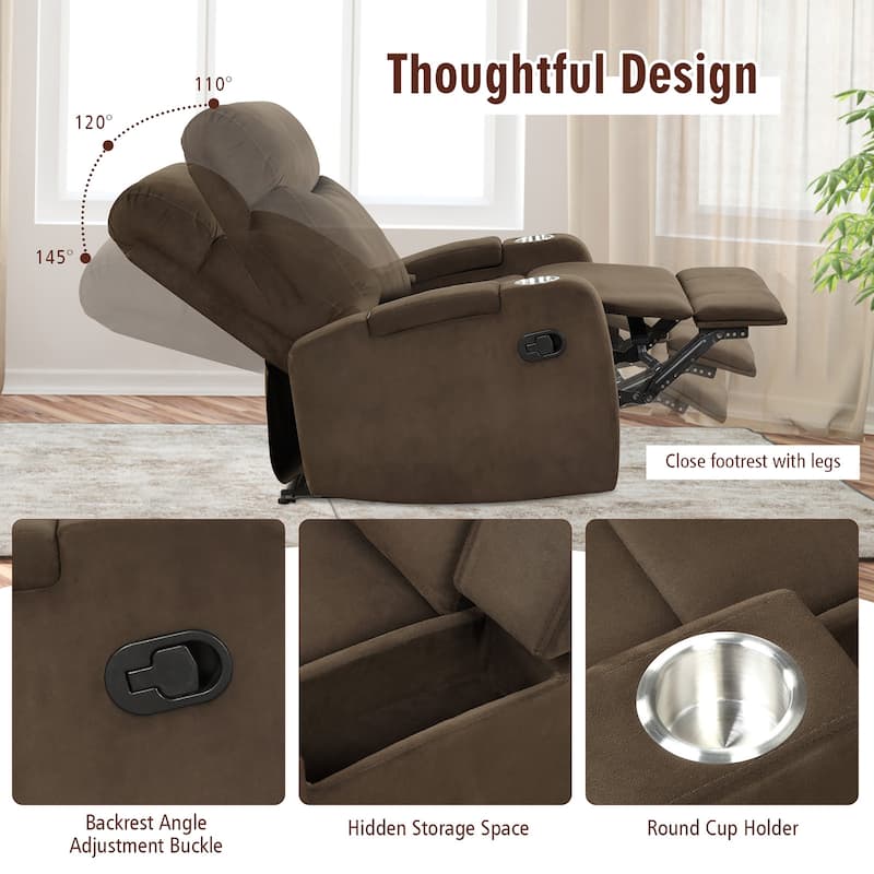 Costway Recliner Chair Single Sofa Lounger with Arm Storage & Cup