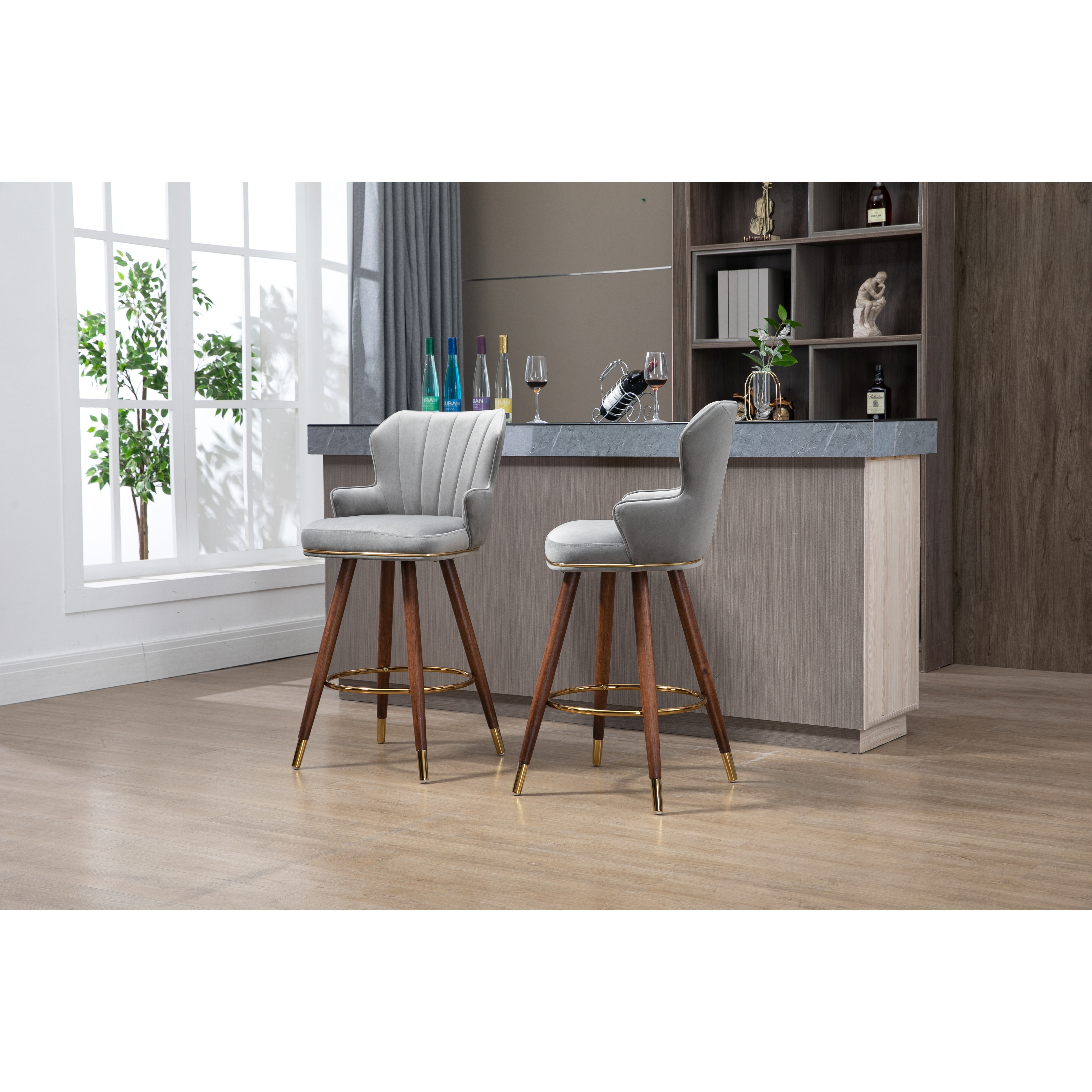 Retro Style Swivel Bar Stools with Ergonomic backrest and