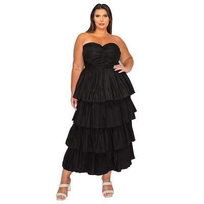 L I V D Plus Size Eleni Strapless Pleated Tiered Dress