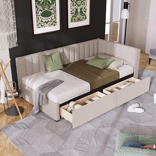 Linen Upholstered Daybed with 2 Storage Drawers,Twin Size