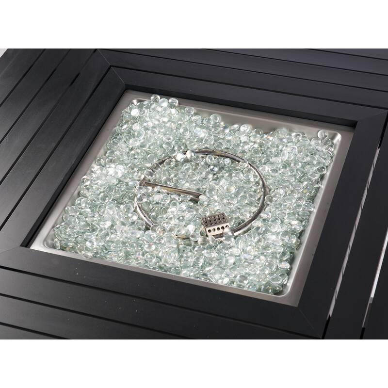 EV Fires 43" Aluminum Fire Pit Table - Black with Black Clips and Wind Guard - 31"H x 43"W x 43"D