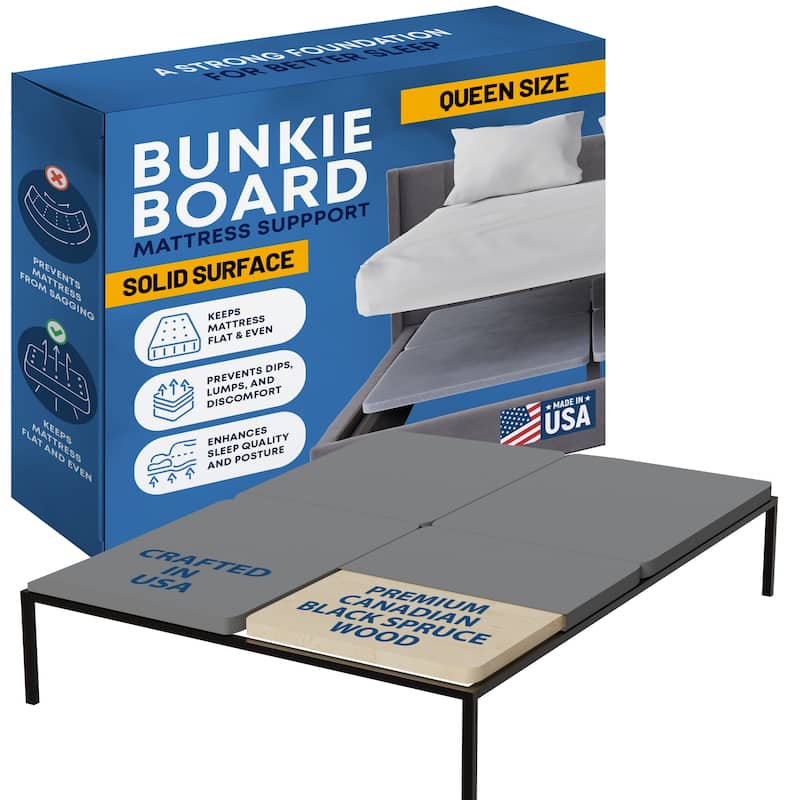 Premium 38mm Solid Surface Wood Bunkie Board Queen Size Bed Frames, 4-Piece Under Mattress Support Board, Fully Assembled.