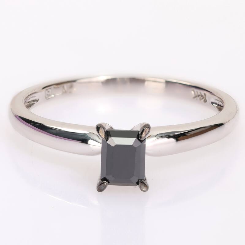 Miadora 1/2ct TDW Emerald-cut Black Diamond Solitaire Engagement Ring in 14k White Gold