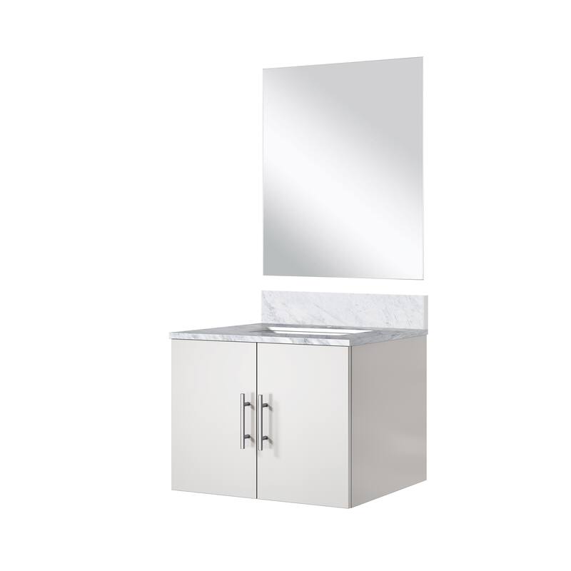 Geneva Bath Vanity with Carrara Marble Top, Sink & Mirror