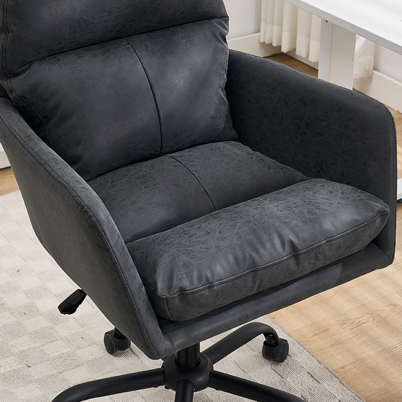 PU Artificial Leather Swivel Office Chair, Ergonomic Upholstered Home Office Chair, Adjustable Height Computer Rolling Chair