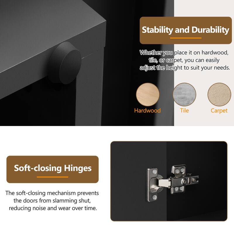 Four Wave Doors Hallway Cabinet Base Cabinet Cupboard, Stylish Buffet Cabinet Display Cabinet with Adjustable Shelves