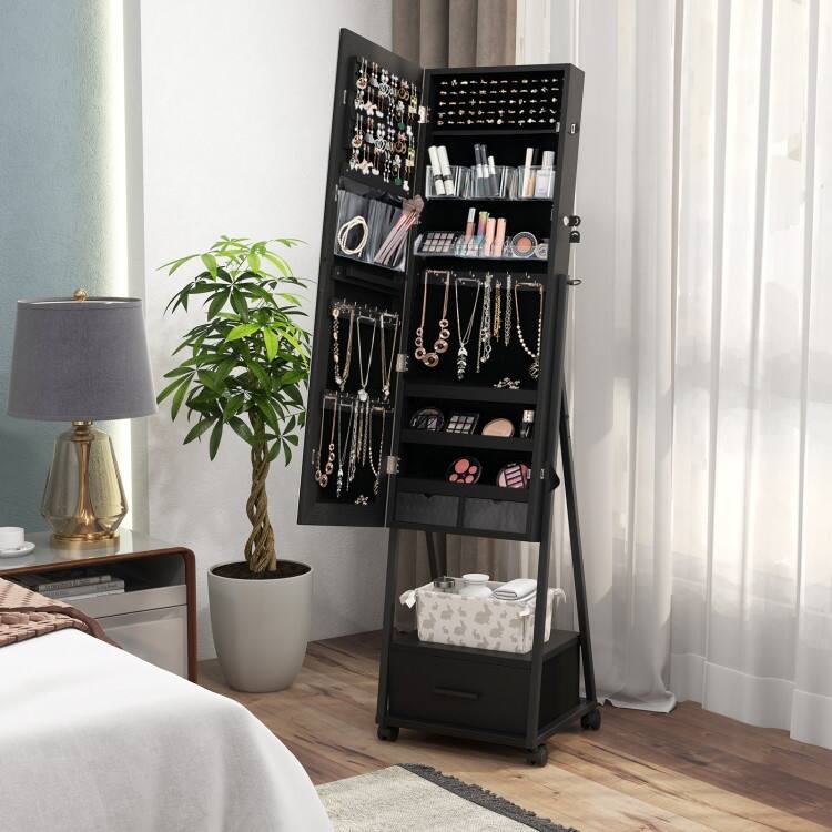 Full-Length Mirror Jewelry Cabinet for Storage and Organization - 16.5" x 15" x 62"(L x W x H)