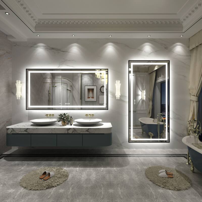 Black Metal Framed LED Front Light and Backlit Anti-Fog Wall Bathroom/ Vanity Mirror