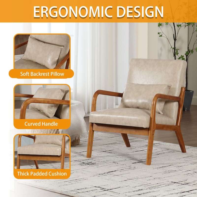 Homefun Corduroy Upholstered Mid-Century Modern Wood Frame Single Armchair for Living Room