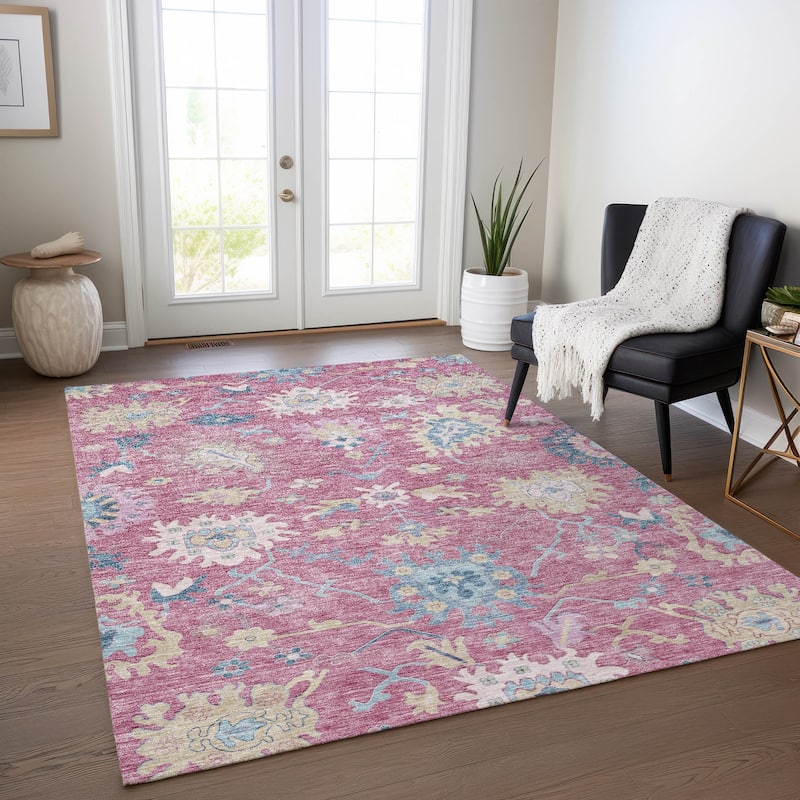Machine Washable Indoor/ Outdoor Causal Traditional Chantille Rug - Pink - 5' x 7'6"