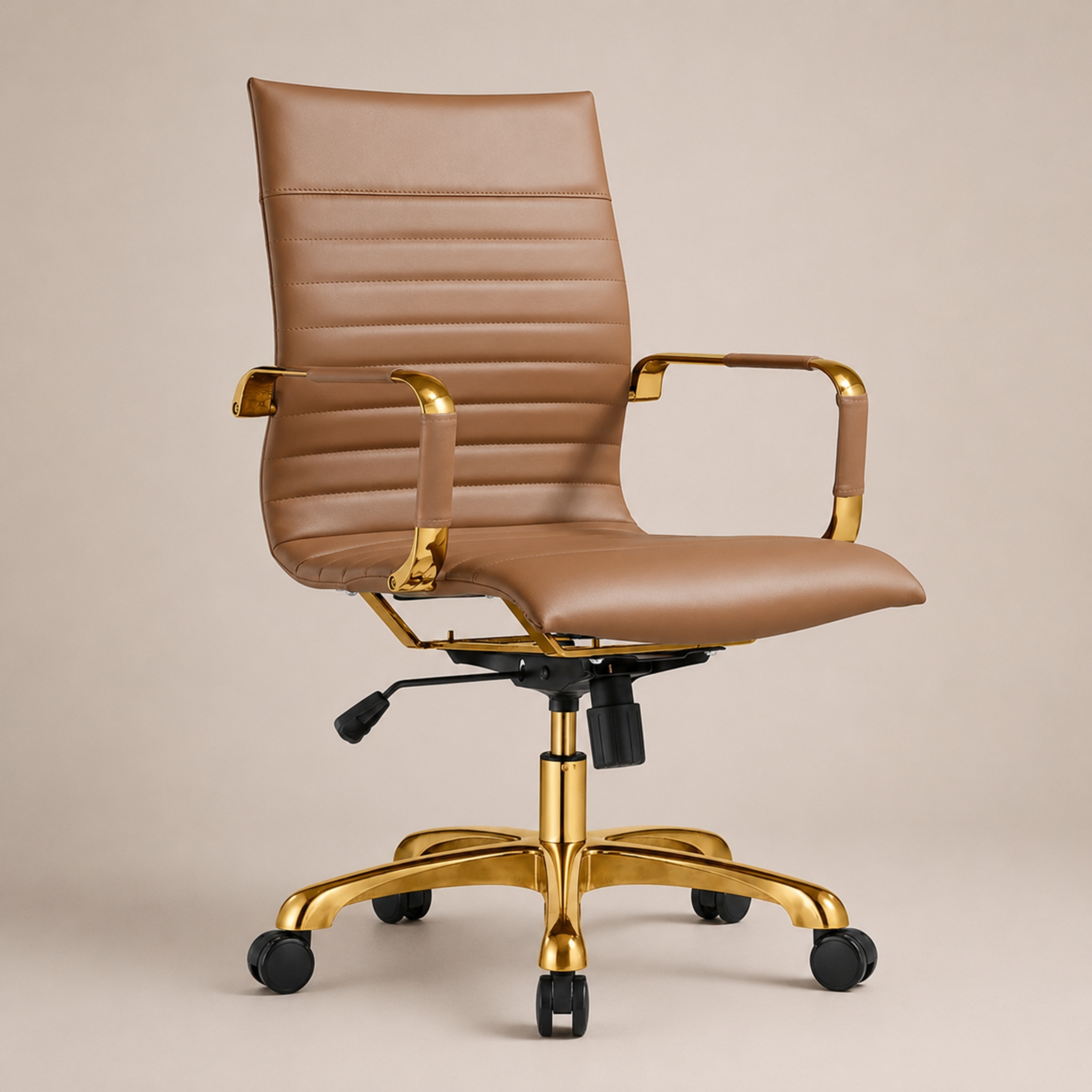 Harris Ribbed Ergonomic Adjustable Office Chair - Gold Frame, Swivel, Lumbar Support, Desk Chair