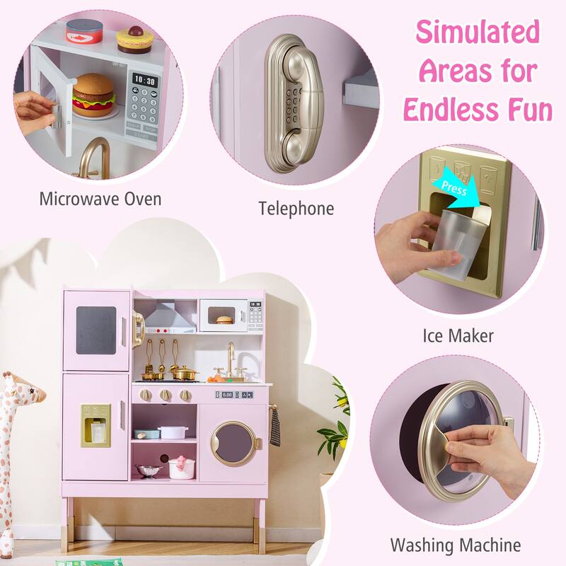 Gymax Kids Pretend Kitchen Play Set Toddler Toy Wooden Chef Height