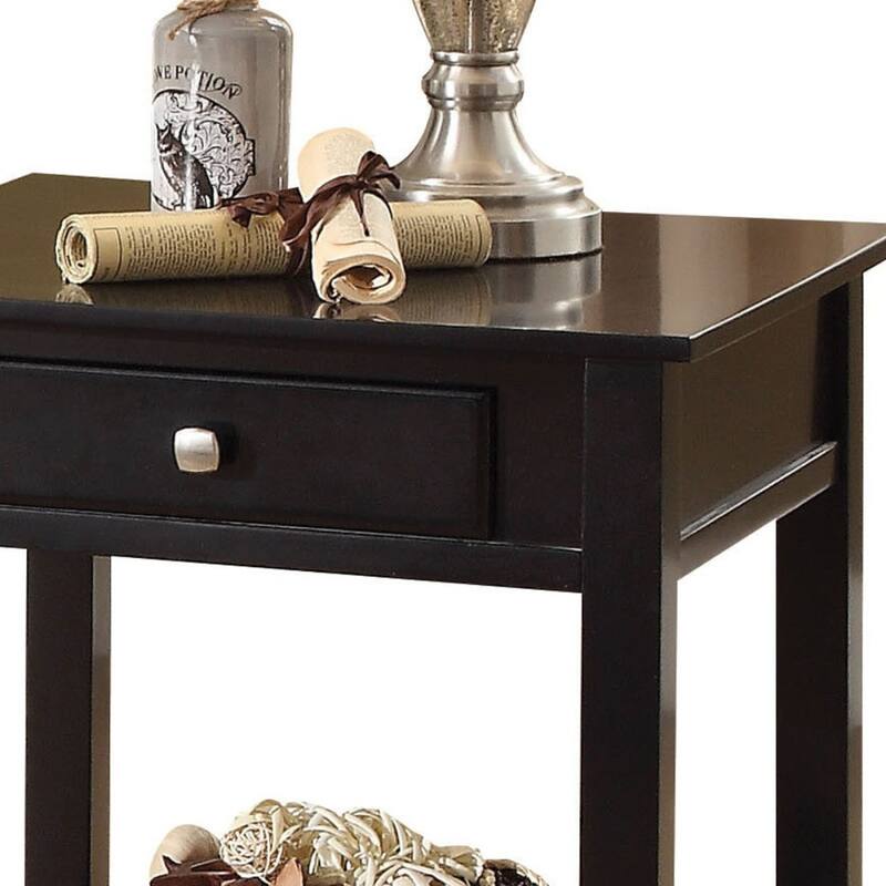 Black Square Wood End Table with Drawer and Shelf 22" Walnut Finish Side Table for Living Room - 22''L x 22''W x 22''H