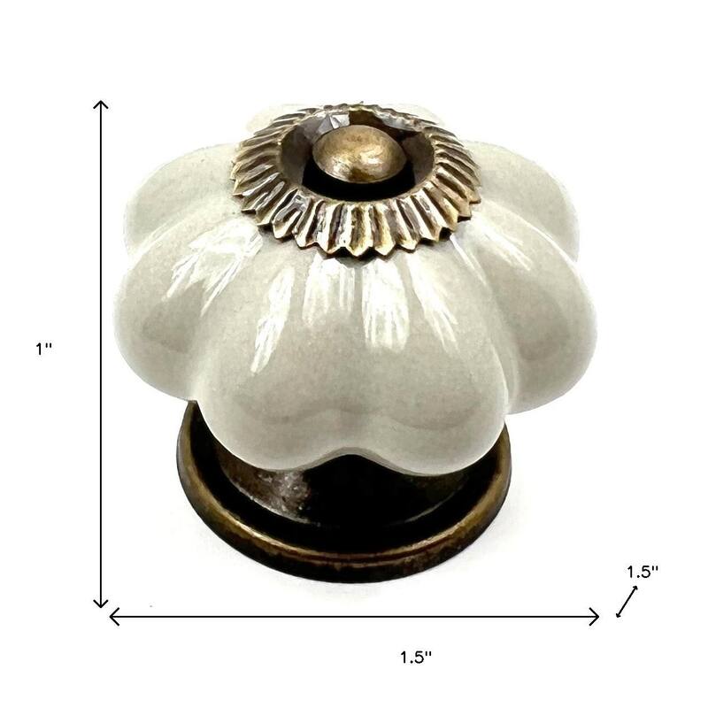 HomeRoots Set of Six Gray Floral Knob Ceramic Drawer Pull Knobs - 1.50 in. x 1.00 in. x 1.50 in.