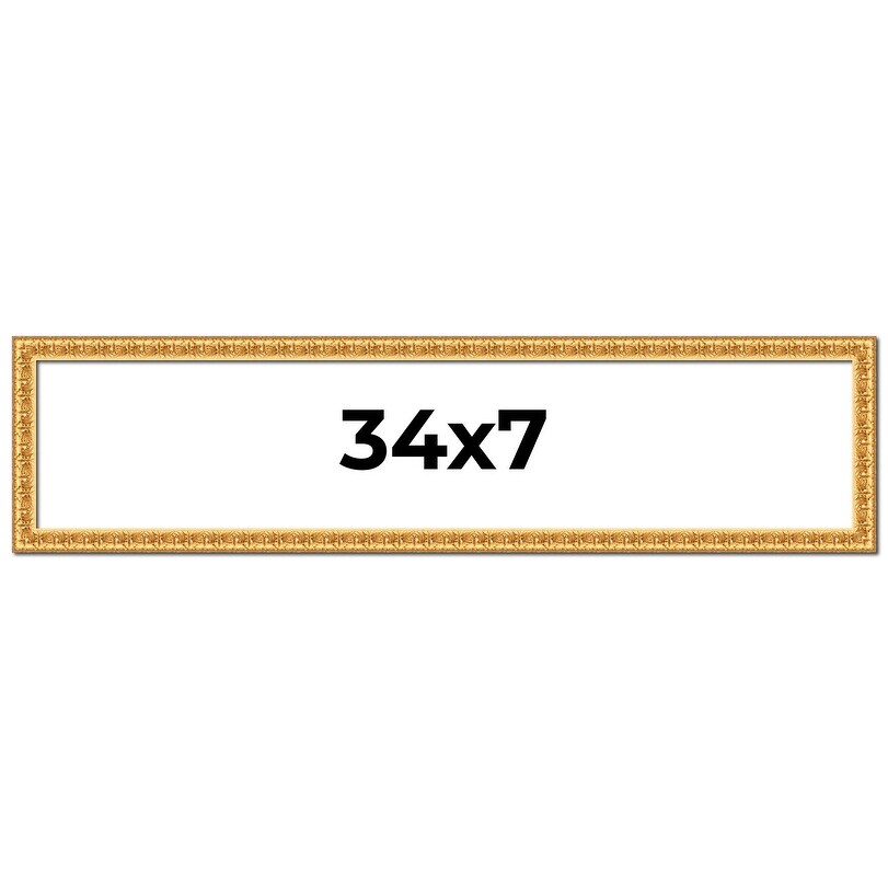 34x7 Frame Gold Real Wood Picture Frame Width 1 inches | Interior