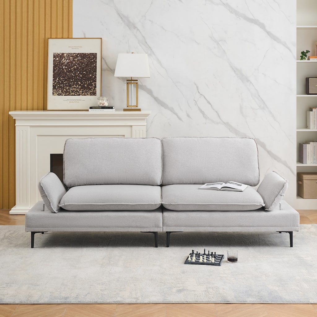 89-Inch Light Grey Polyester Blend Sofa with Easy Assembly and Comfort Features