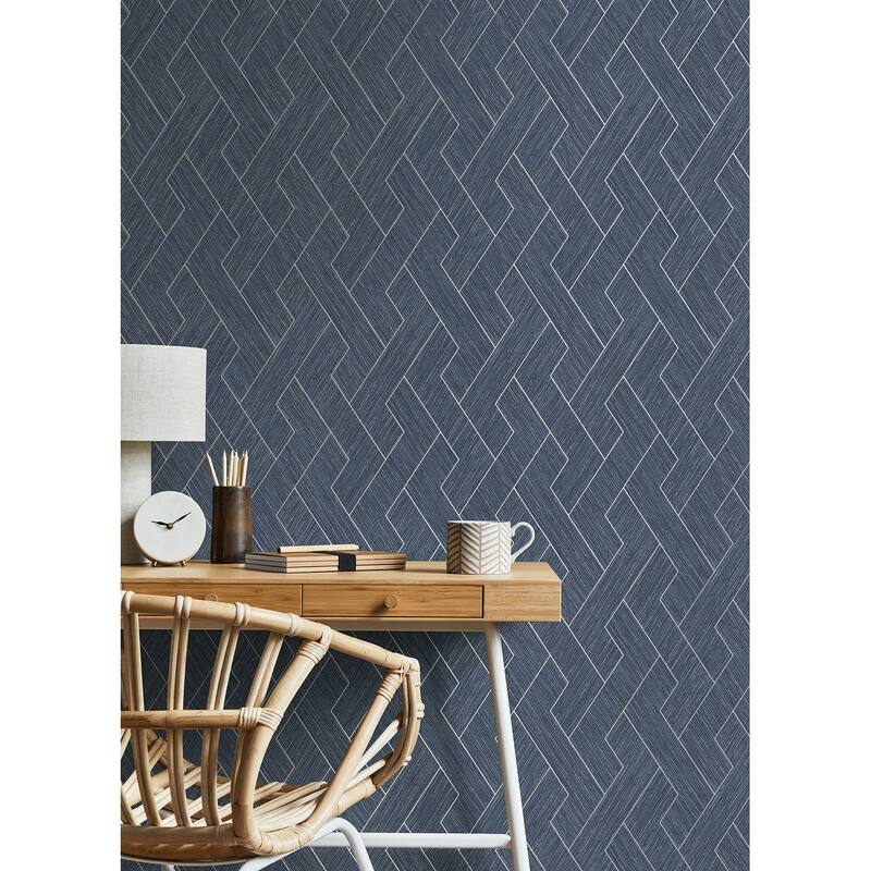 Advantage Ember Indigo Geometric Basketweave Wallpaper