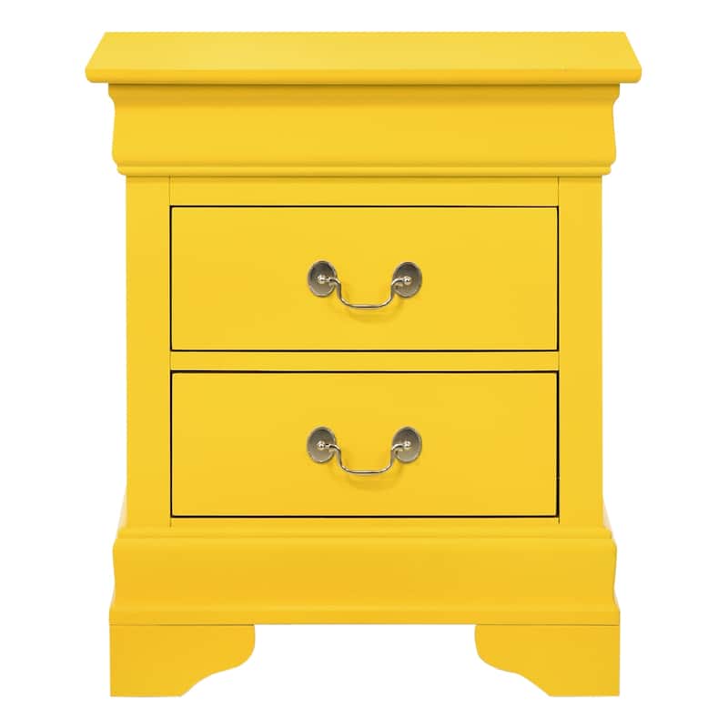 Yellow Nightstand with Two Drawers, 24x21x16 Compact Bedside Table with Cheerful Finish and Organized Storage