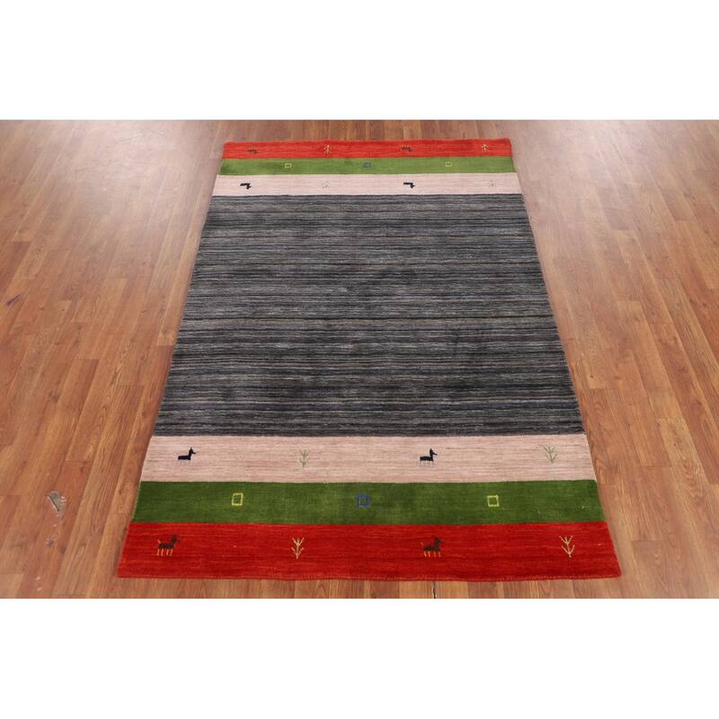 Striped Tribal Gabbeh Oriental Foyer Rug Handmade Wool Carpet - 4'0"x 6'0"