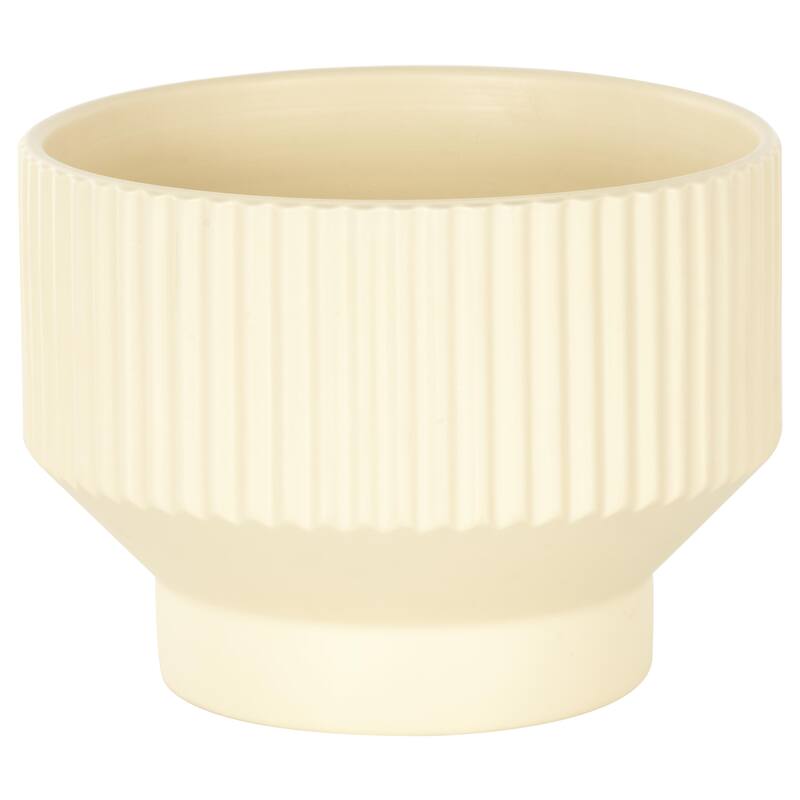 Ceramic Wide Indoor Outdoor Planter with Linear Grooves and Tapered Bases - Set of 3 Green, White, Cream - Roche River Decor