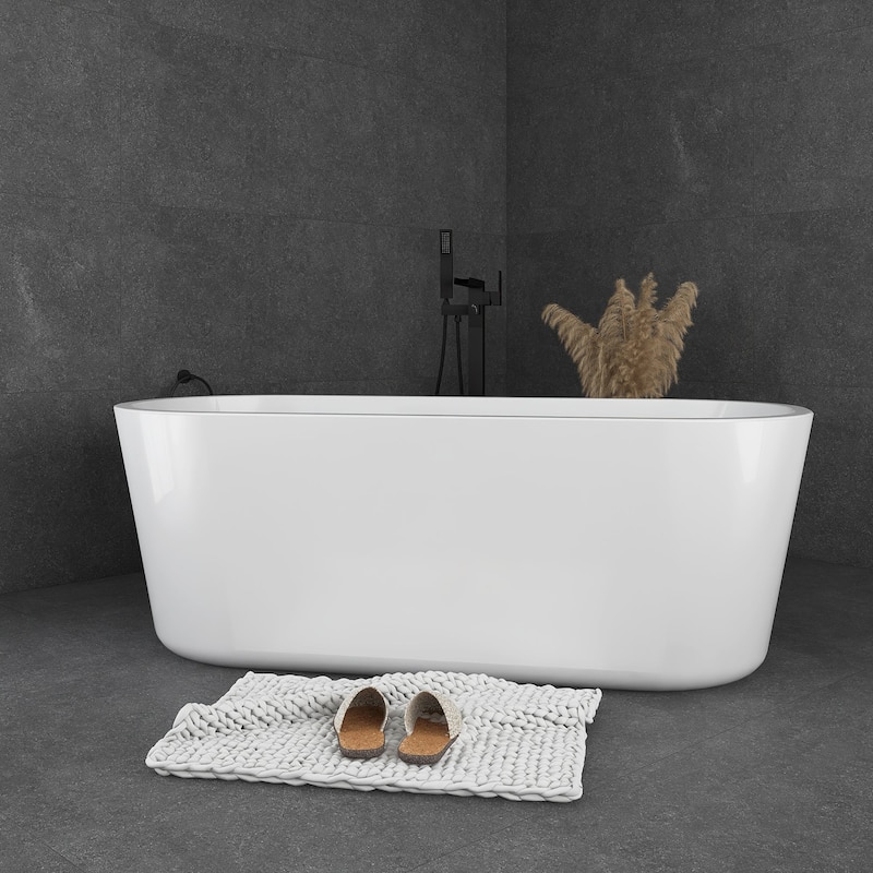 60"/63"/67" Acrylic Freestanding Soaking Bathtub in White with Drain