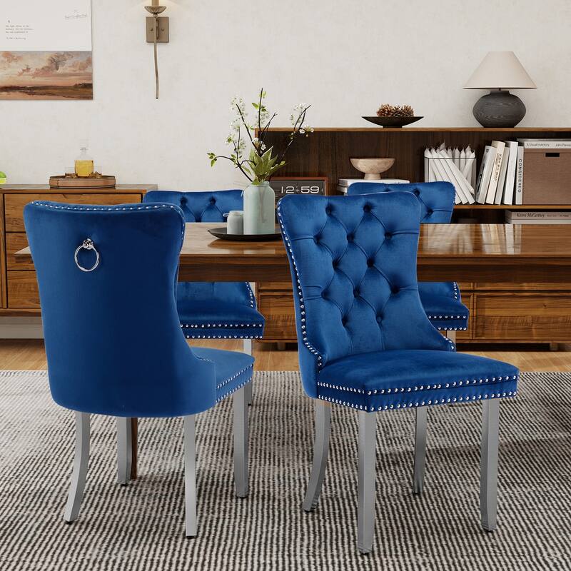 Velvet Dining Chairs Set of 2, Tufted Dining Room Chairs with Button Back, Nailhead Trim, Upholstered Kitchen Side Chairs
