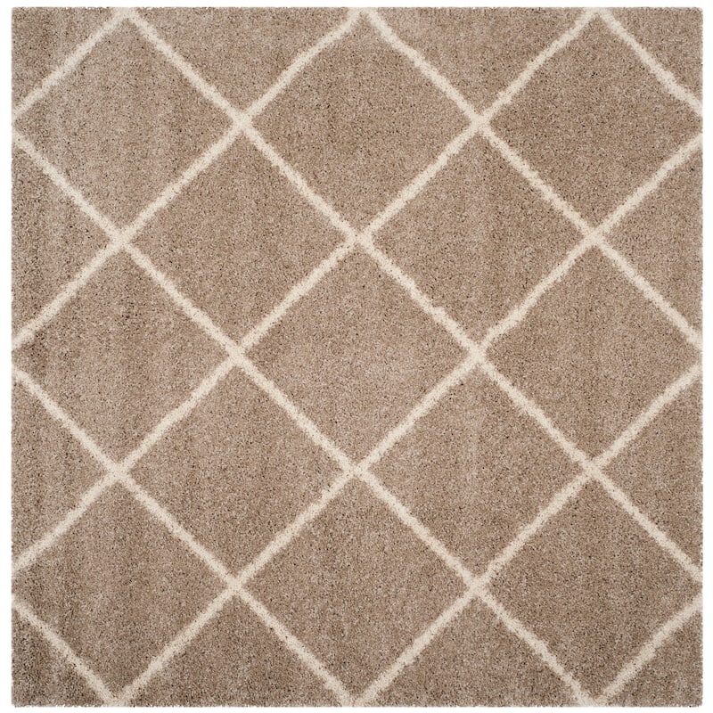 SAFAVIEH Hudson Shag Estella Diamond Trellis 2-inch Thick Rug - 9' x 9' Square - Beige/Ivory