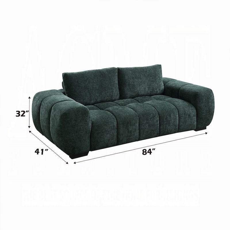 Errand Sofa, Dark Green Chenille, Foam Cushions, Pine Wood, 84 Inch