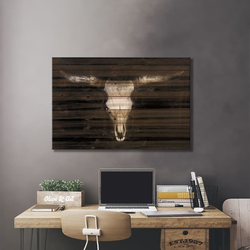 Cow Skull Print On Wood by PHBurchett - Multi-Color