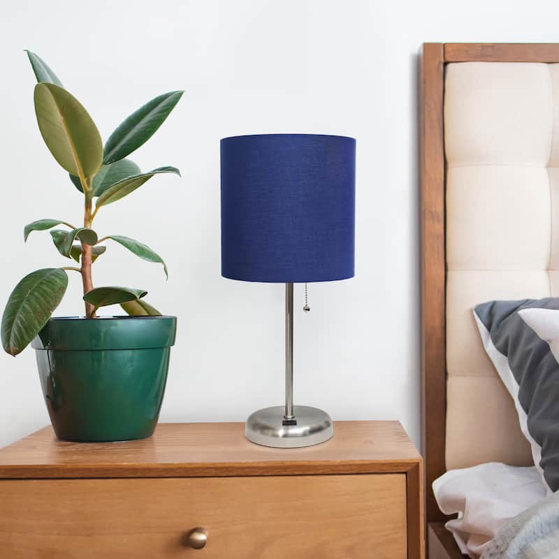 19.5" USB Port Feature Metal Lamp in Steel w Aqua Shade
