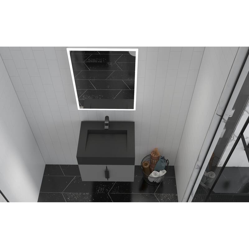 Nile 24-Inch Wall Mounted Bathroom Vanity Set w/ Black Top