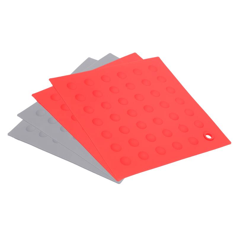 4Pcs Silicone Trivet Mat Table Mat Placemat Pan Pot Trivet Holder Mat - Grey+Red