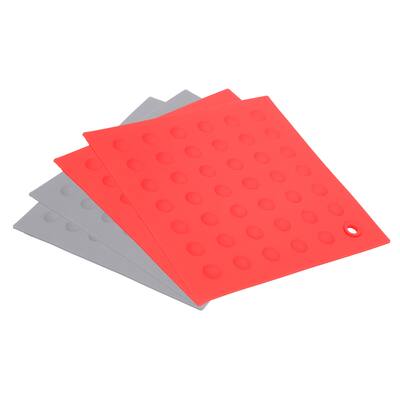 4Pcs Silicone Trivet Mat Table Mat Placemat Pan Pot Trivet Holder Mat - Grey+Red