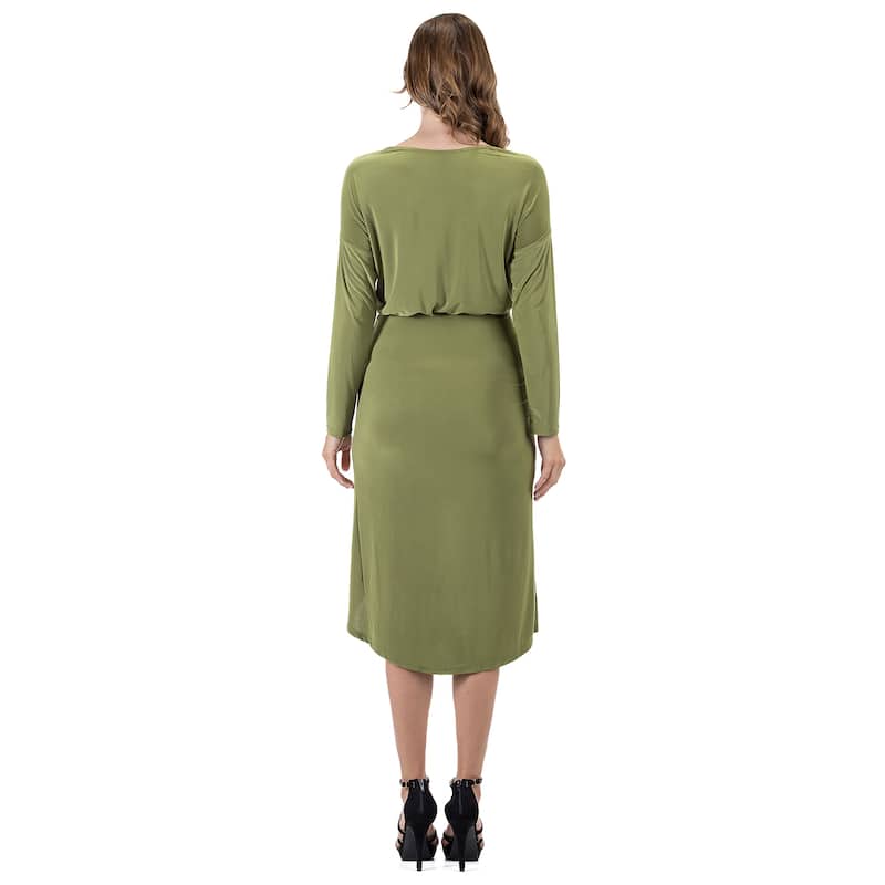 24seven Comfort Apparel Long Sleeve Dressy Tulip Skirt Knee Length Dress