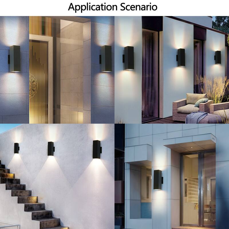 2-Pack Outdoor Wall Sconce, Modern Up and Down Weatherproof Wall Light, Black Aluminum Exterior Wall Mount Light Fixture