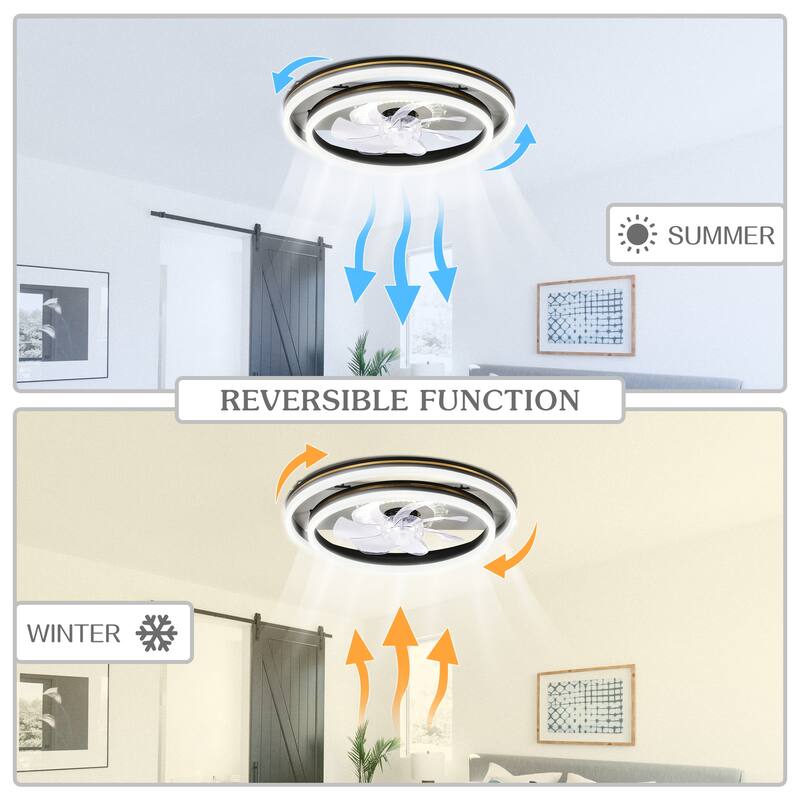 Cusp Barn 20'' Low Profile Dual LED Ceiling Fan with Lights and Smart APP Remote Control Flush Mount Fully Dimmable Lighting