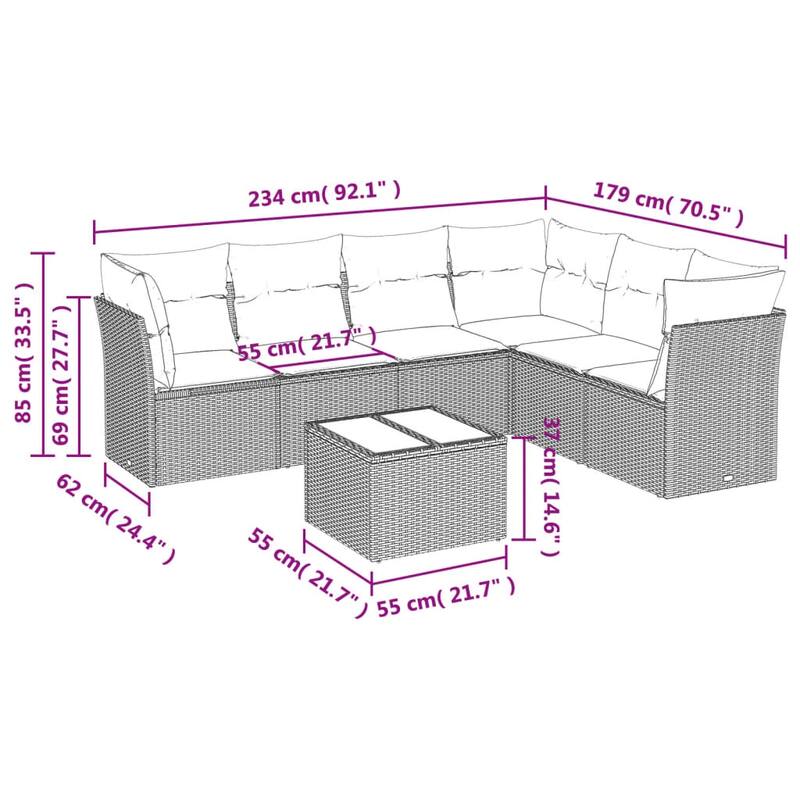vidaXL Garden Sofa Set Grey PE rattan Large Modular Garden Sofa Set - 21.7 x 21.7 x 14.6