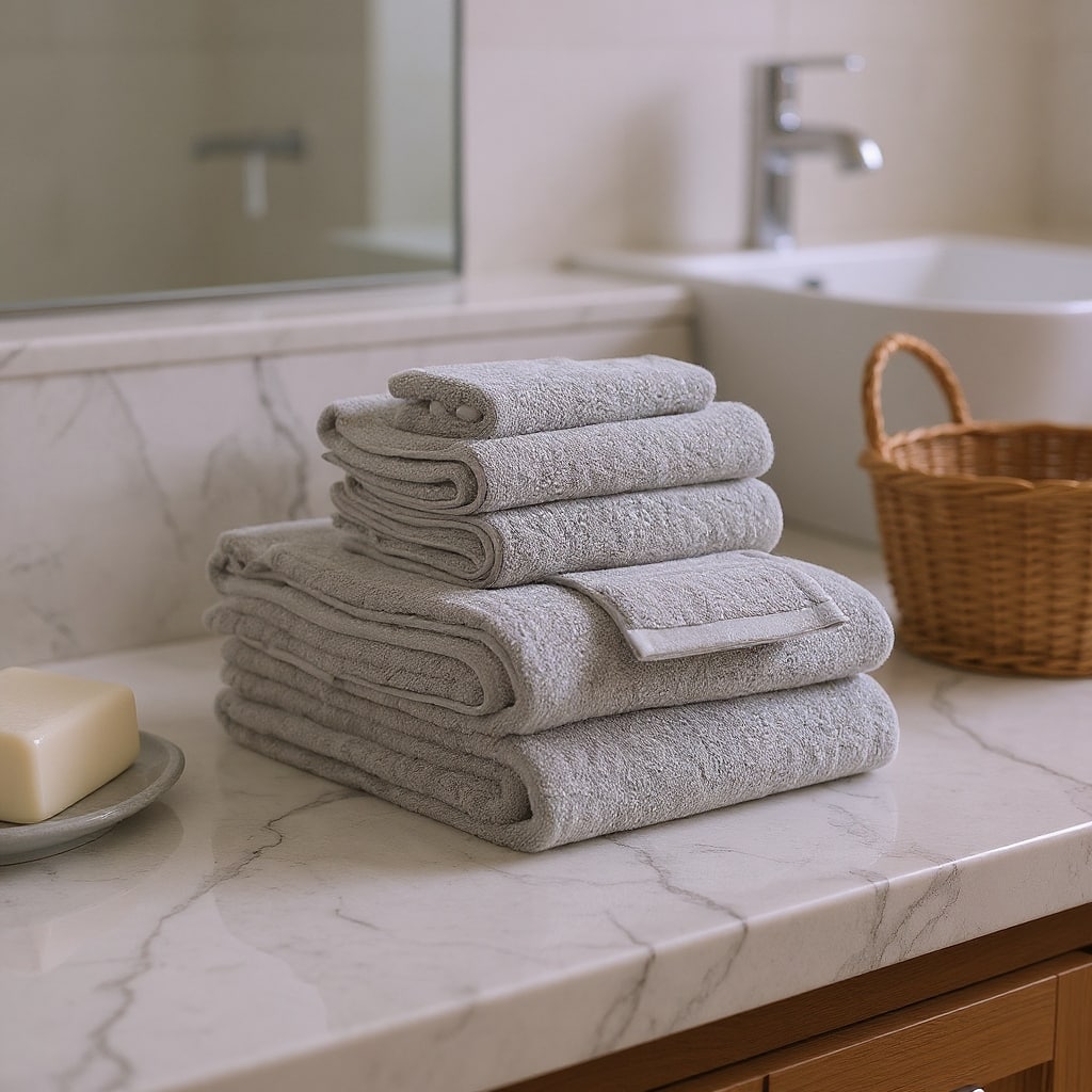 HomeRoots Set of Six Light Gray Cotton Quick Dry Terry Cloth Towels - 54.00' X '30.00' X '1.00