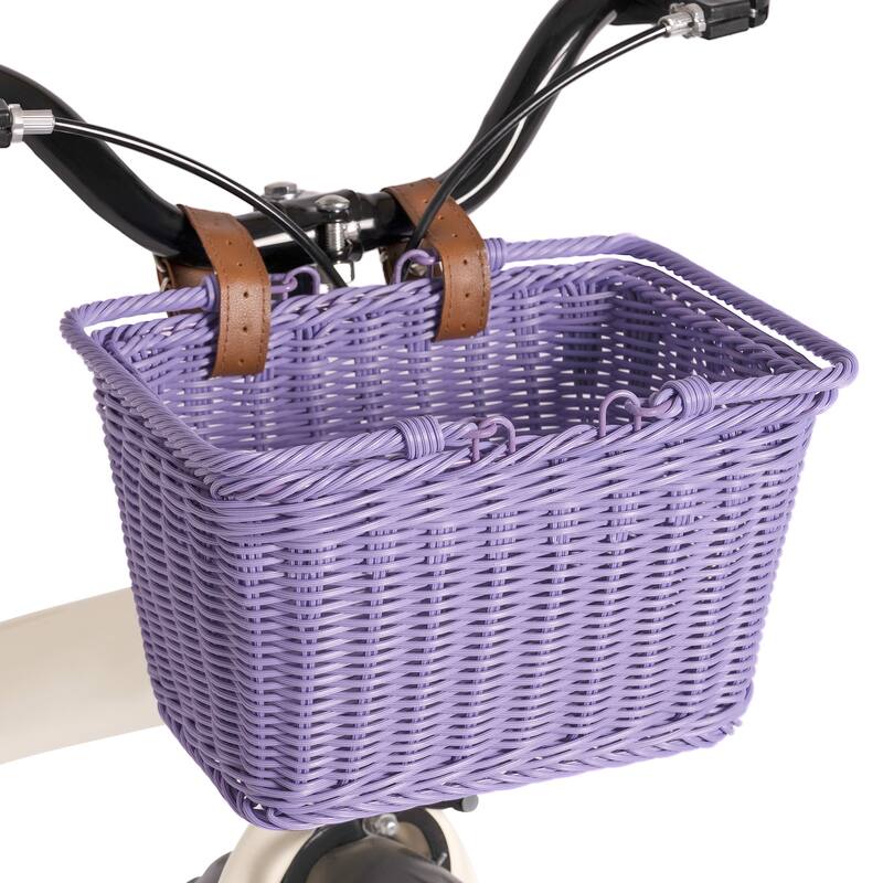 Small Front Bike Basket, Picnic Wicker Basket with Handle - 9.75"D x 7"W x 6"H - Purple
