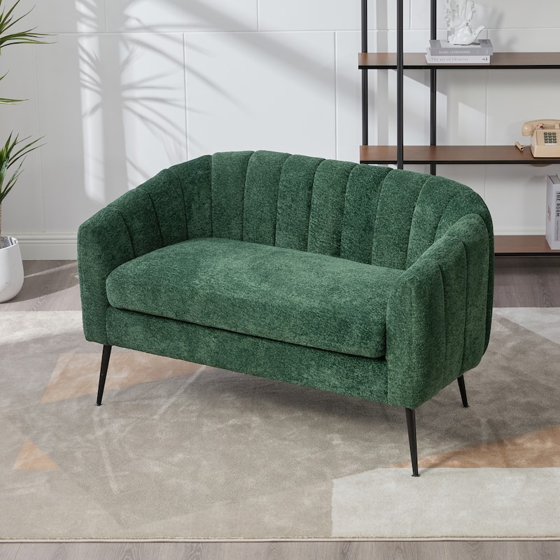 50.2"W Upholstered Mini Loveseat Accent Couch, Small Settee with Metal Legs, Channel Tufted 2-Seater Sofa