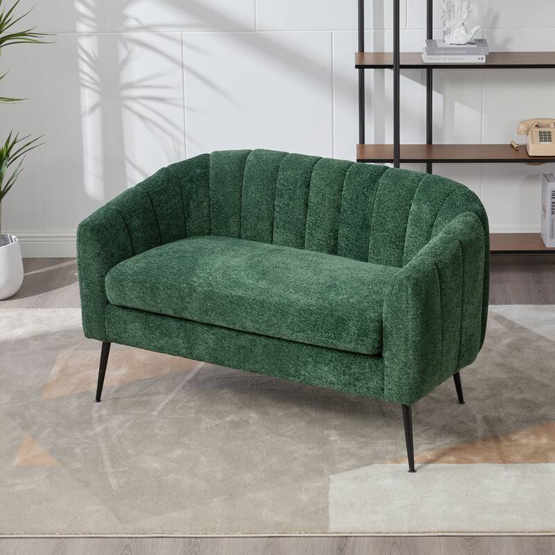 50.2'' Wide Upholstered Chenille Mini Loveseat Accent Couch, Modern Glam Small Settee with Metal Legs