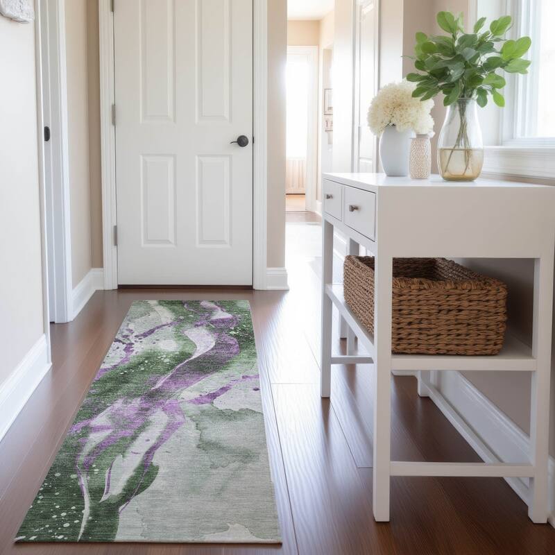 Premium Washable Super Soft Abstract Glam Mayfield Rug - Aloe - 2'3" x 7'6"
