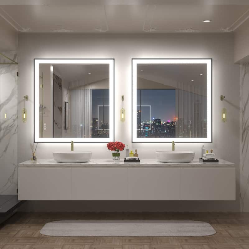 Front & Back LED Anti-Fog Tempered Glass Framed Bathroom/Vanity Mirror 3-Year Warranty