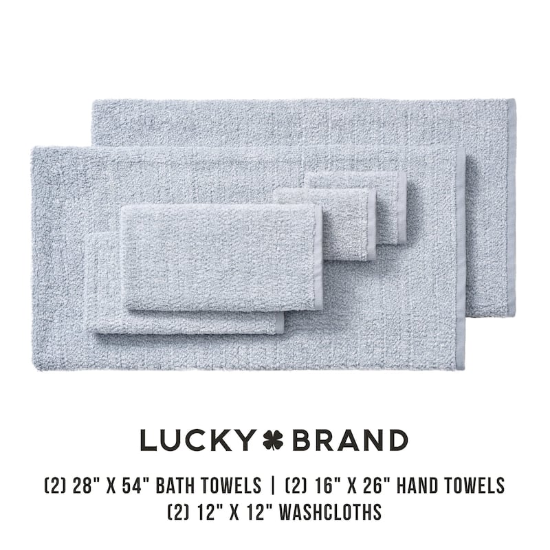 Lucky Brand Cotton Boucle Premium 6 Piece Bath Towel Set 2 Bath towels 2 Hand towels 2 Washcloths - 28"x54"/16"x26"/12"x12"