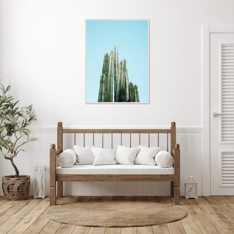 Tall Cacti by Raisa Zwart Framed Canvas Wall Art Print - Sylvie Beaded White
