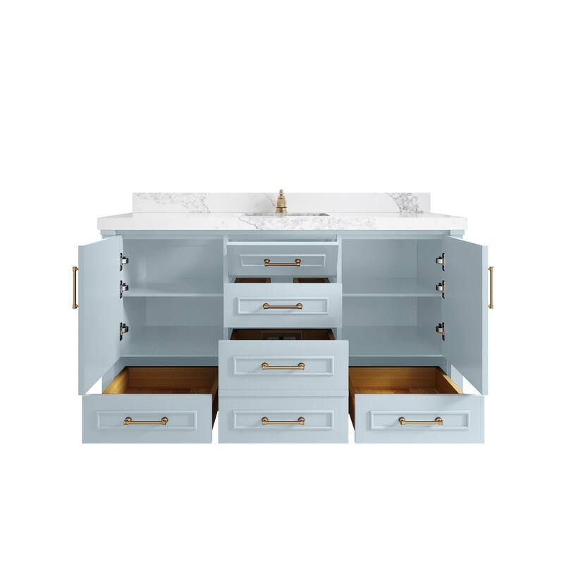 Willow Collections 60 in. W x 22 in. D Reeded Aberdeen Double Bowl Sink Bathroom Vanity with Countertop