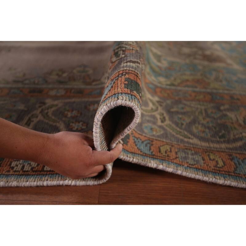 Beige & Gray Tabriz Persian Vintage Area Rug Handmade Wool Carpet - 9'4"x 12'5"