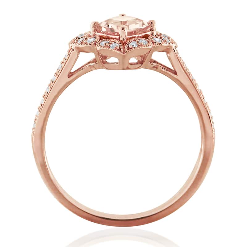 Auriya 10k Rose Gold 3/4ct Cushion Morganite Halo Diamond Engagement Ring 1/5cttw